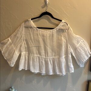 White Smocked Peplum Crop Blouse